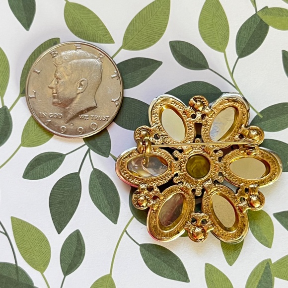ARTISAN Brooch Jewel Tone Floral Resin & Rhinestone Vintage - Picture 3 of 5